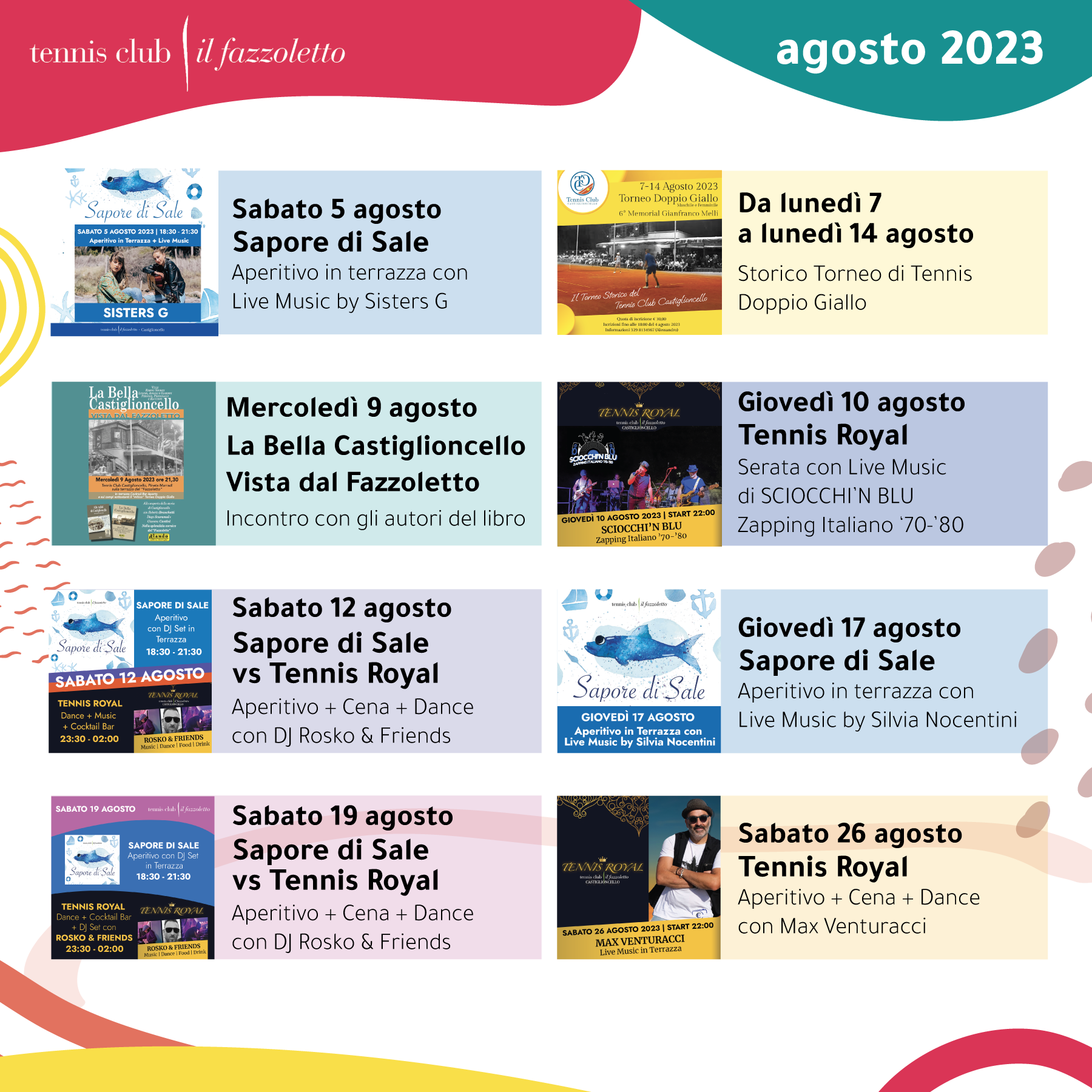 Eventi agosto 2023 Tennis Club Castiglioncello