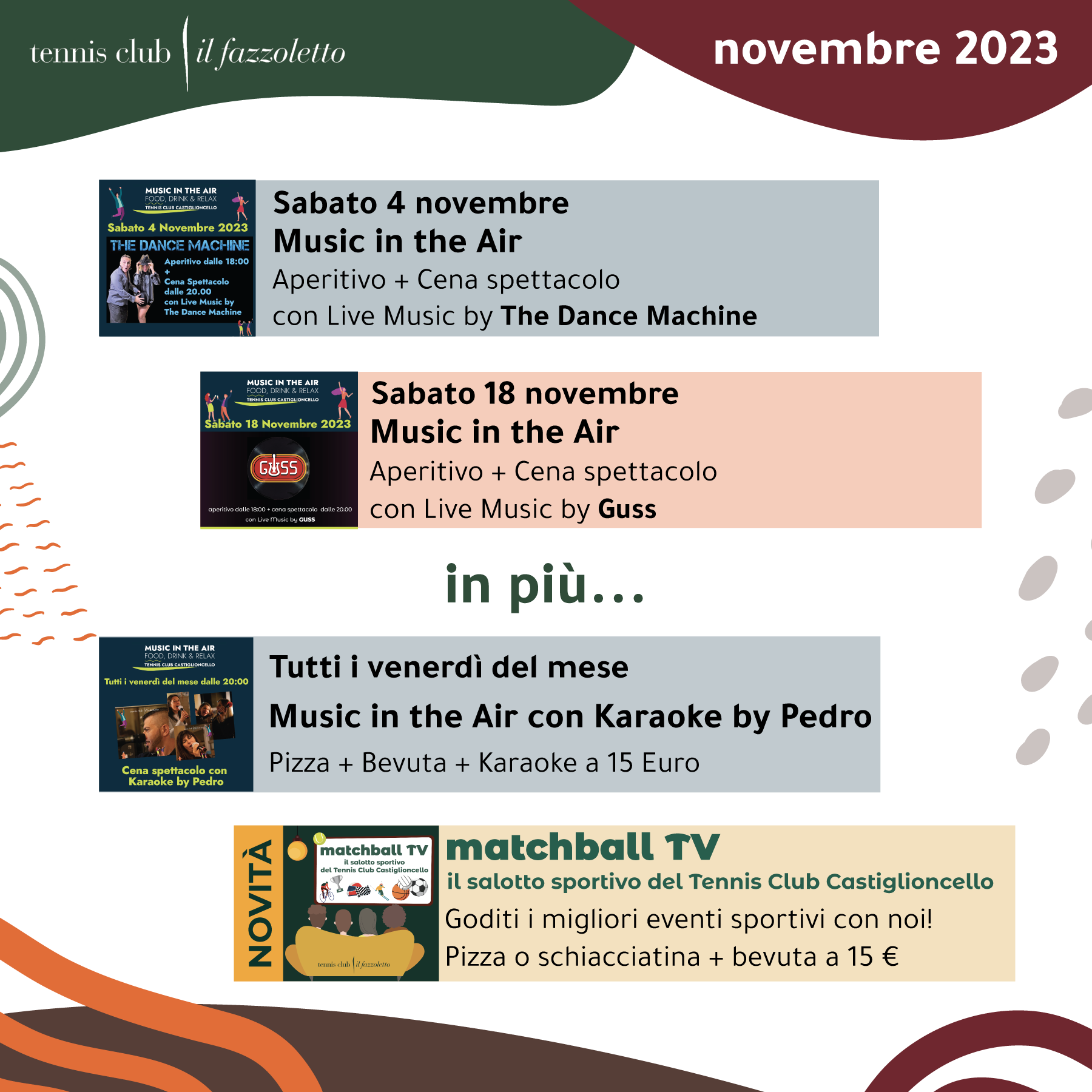 Eventi novembre 2023 Tennis Club Castiglioncello