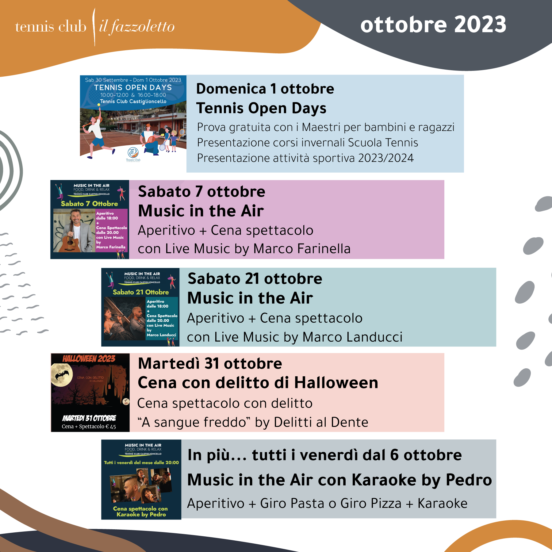 Eventi ottobre 2023 Tennis Club Castiglioncello